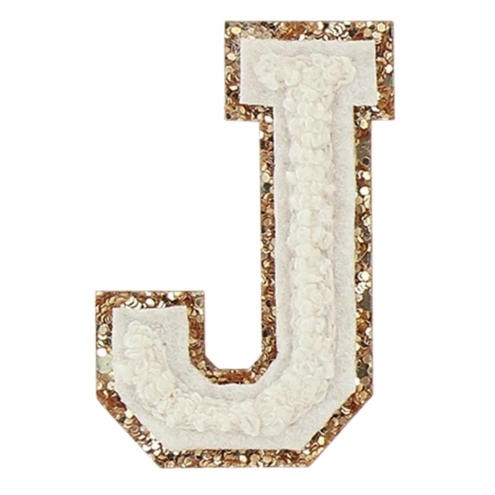 White Monogram Gold Glitter Chenille Letter Patch